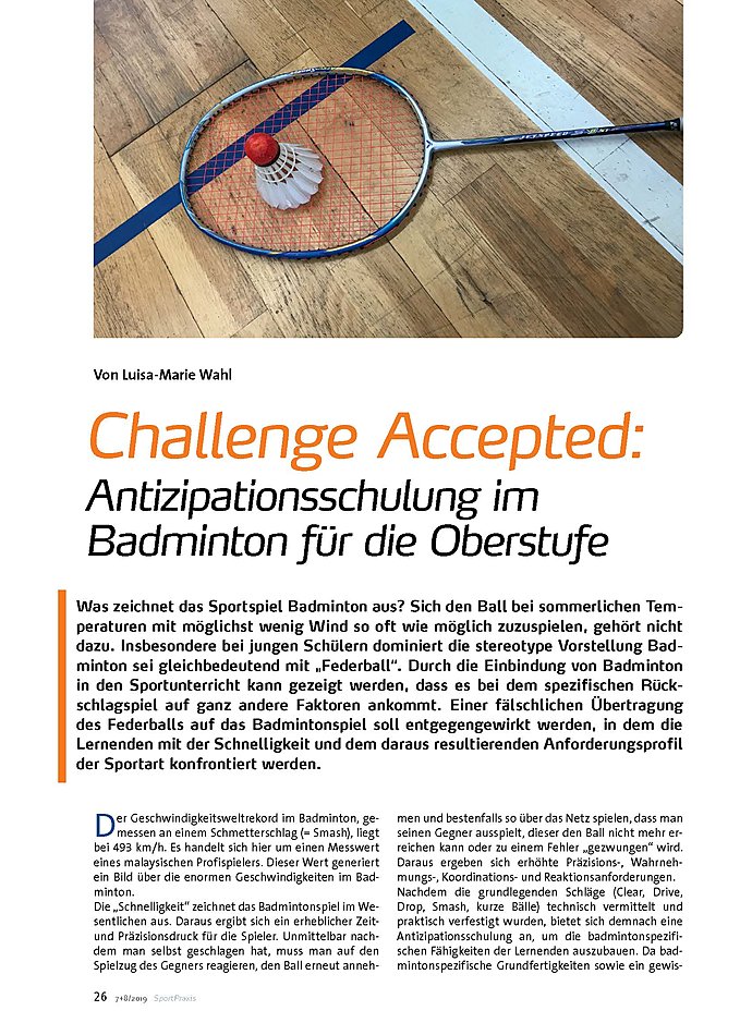 CHALLENGE ACCEPTED: ANTIZIPATIONSSCHULUNG IM BADMINTON FR DIE OBERSTUFE