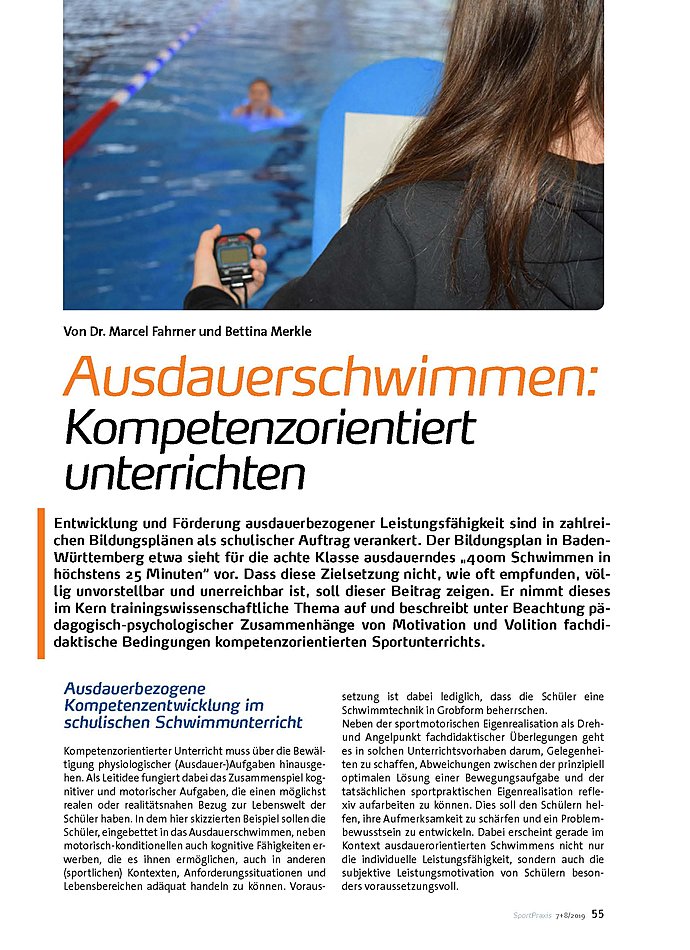 AUSDAUERSCHWIMMEN: KOMPETENZORIENTIERT UNTERRICHTEN