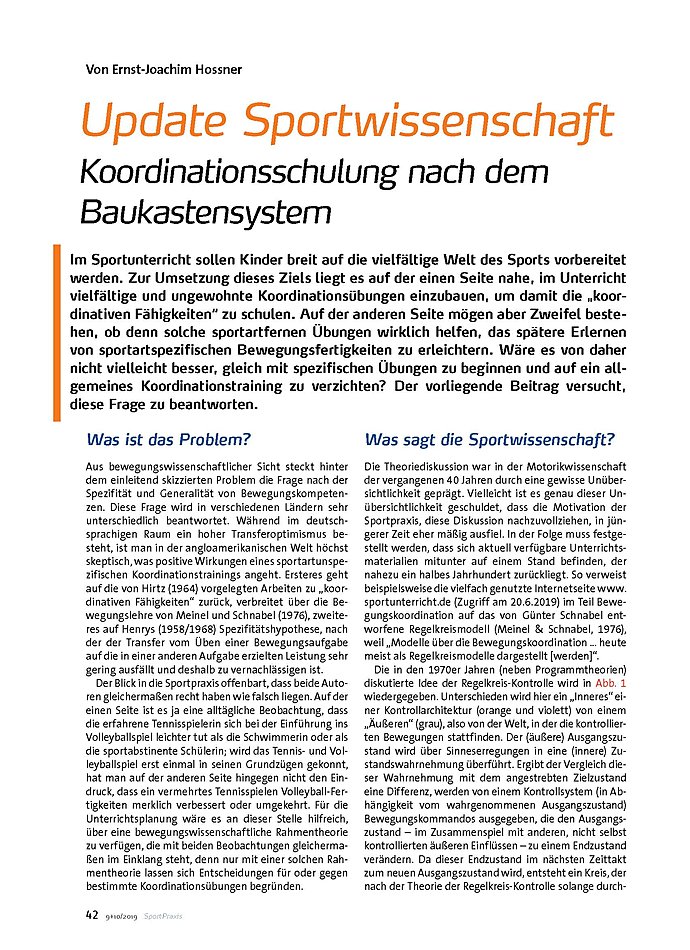 Auf diesem Bild sehen Sie das Produktbild 1 fr UPDATE SPORTWISSENSCHAFT: KOOORDINATIONSSCHULUNG NACH DEM BAUKASTENSYSTEM