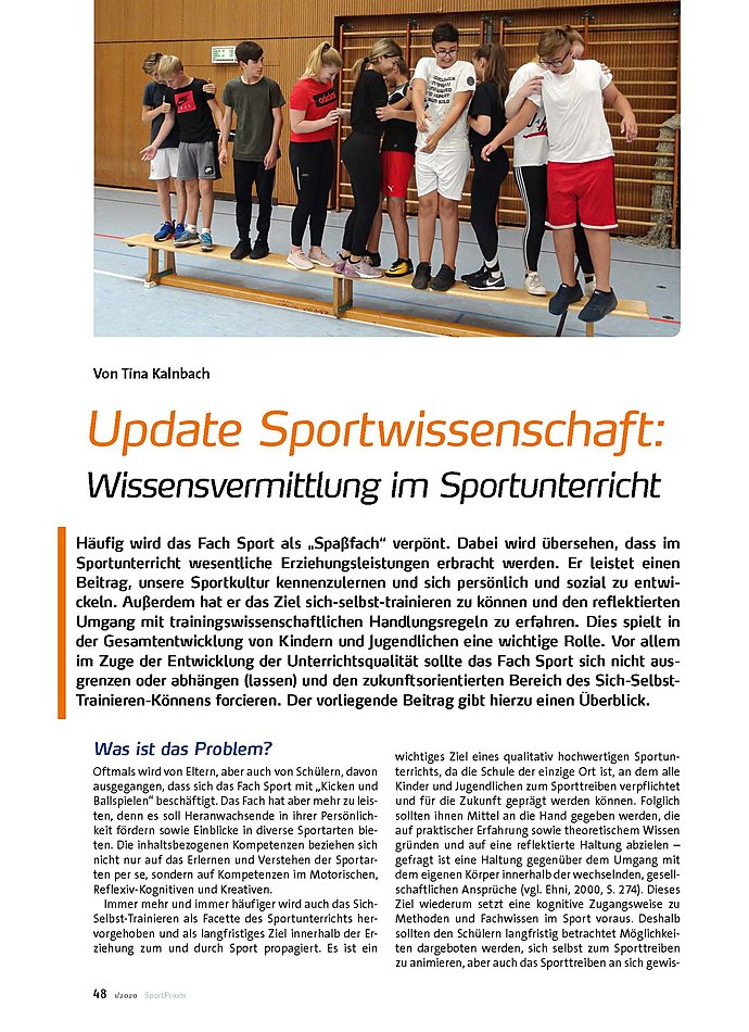 UPDATE SPORTWISSENSCHAFT: WISSENSVERMITTLUNG IM SCHULSPORT