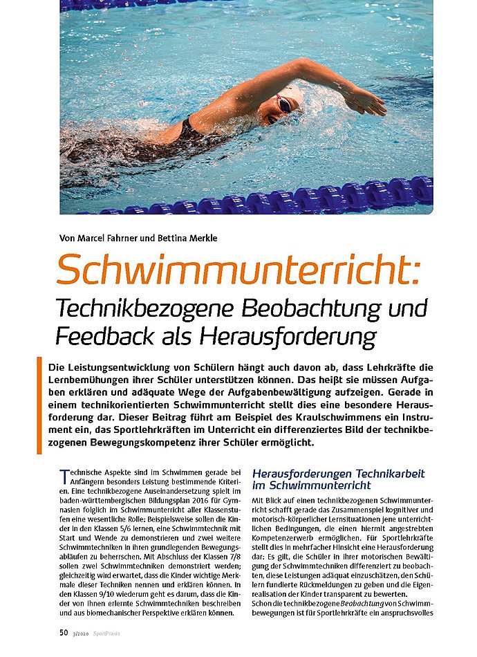 SCHWIMMUNTERRICHT: TECHNIKBEZOGENE BEOBACHTUNG UND FEEDBACK