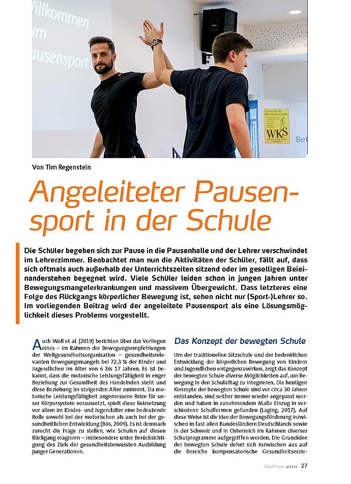 ANGELEITETER PAUSENSPORT IN DER SCHULE