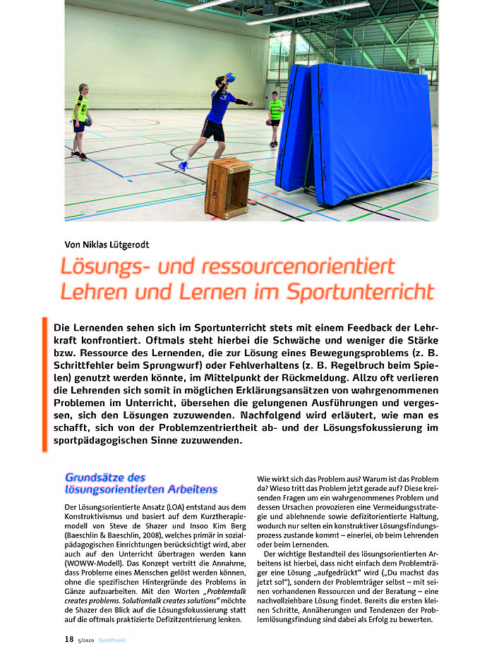 LSUNGS- UND RESSOURCEN- ORIENTIERT LEHREN UND LERNEN IM SPORTUNTERRICHT