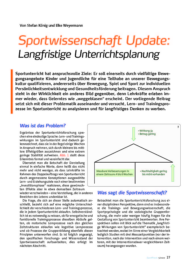 SPORTWISSENSCHAFT UPDATE LANGFRISTIGE UNTERRICHTS- PLANUNG