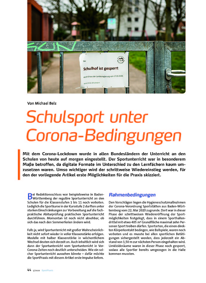 SCHULSPORT UNTER CORONA- BEDINGUNGEN