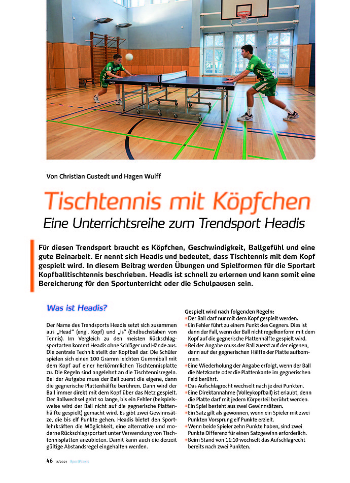 TISCHTENNIS MIT KPFCHEN EINE UNTERRICHTSREIHE ZUM TRENDSPORT HEADIS