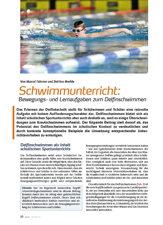 Auf diesem Bild sehen Sie das Produktbild 1 fr SCHWIMMUNTERRICHT: BEWEGUNGS- UND LERNAUFGABEN ZUM DELFINSCHWIMMEN