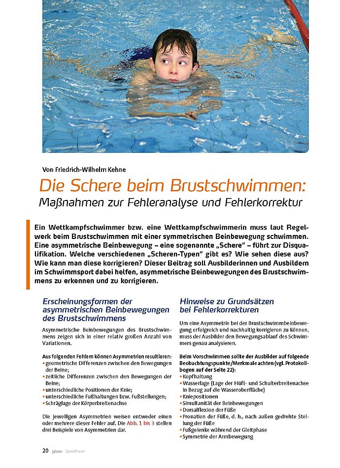 DIE SCHERE BEIM BRUSTSCHWIMMEN MASSNAHMEN ZUR FEHLERANALYSE UND FEHLERKORREKTUR