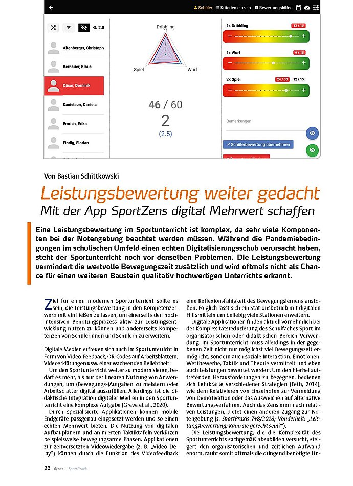 LEISTUNGSBEWERTUNG WEITER GEDACHT MIT DER APP SPORTZENS