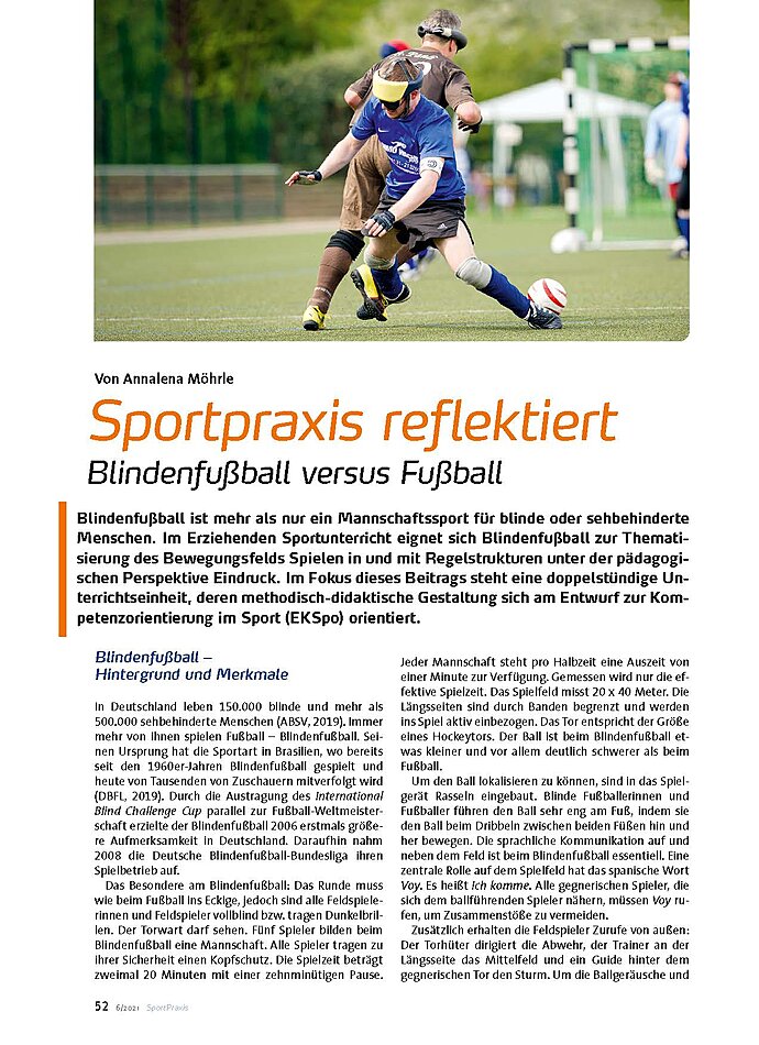 SPORTPRAXIS REFLEKTIERT BLINDENFUSSBALL VERSUS FUSSBALL