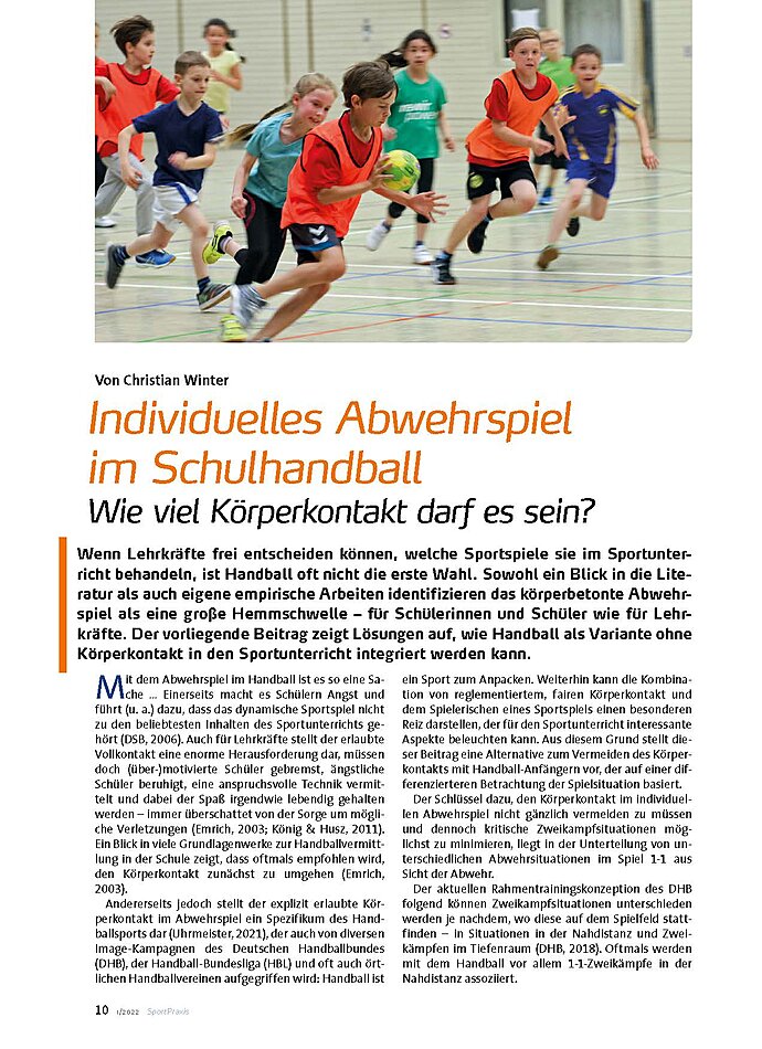 INDIVIDUELLES ABWEHRSPIEL IM SCHULHANDBALL WIE VIEL KRPERKONTAKT?