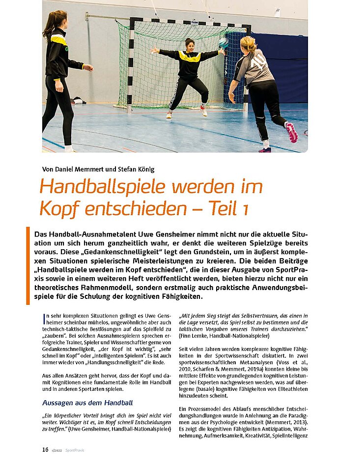 HANDBALLSPIELE WERDEN IM KOPF ENTSCHIEDEN - TEIL 1