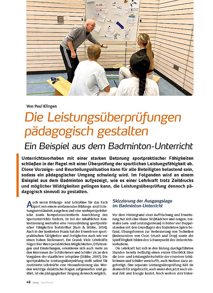 DIE LEISTUNGSBERPRFUNG PDAGOGISCH GESTALTEN BEISPIEL AUS DEM BADMINTON