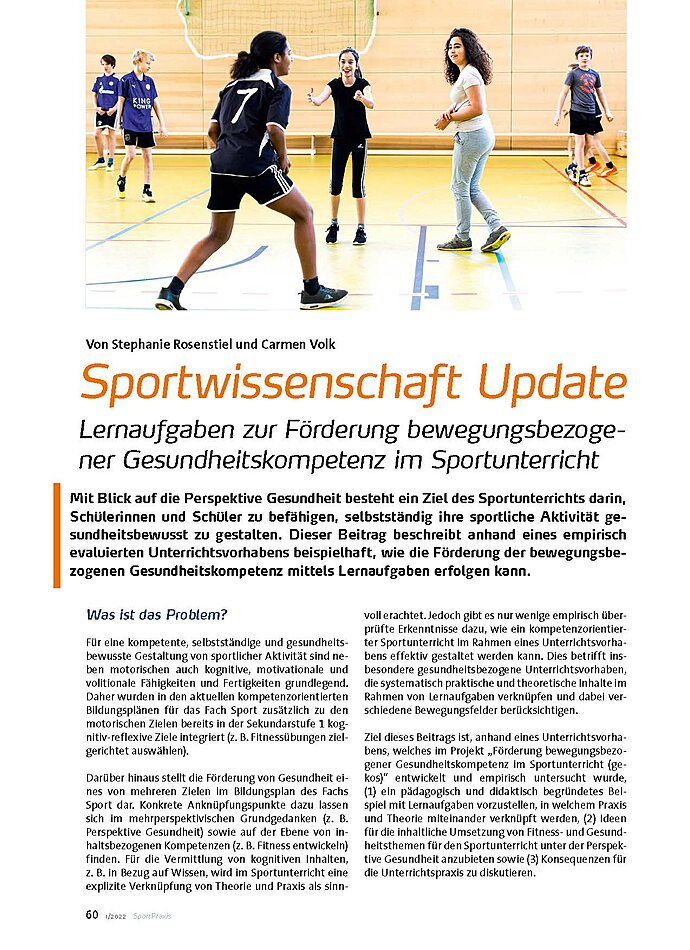 SPORTWISSENSCHAFT UPDATE LERNAUFGABEN Z. FRDERUNG BE- WEGUNGSBEZ. GESUNDHEITSKOMP.