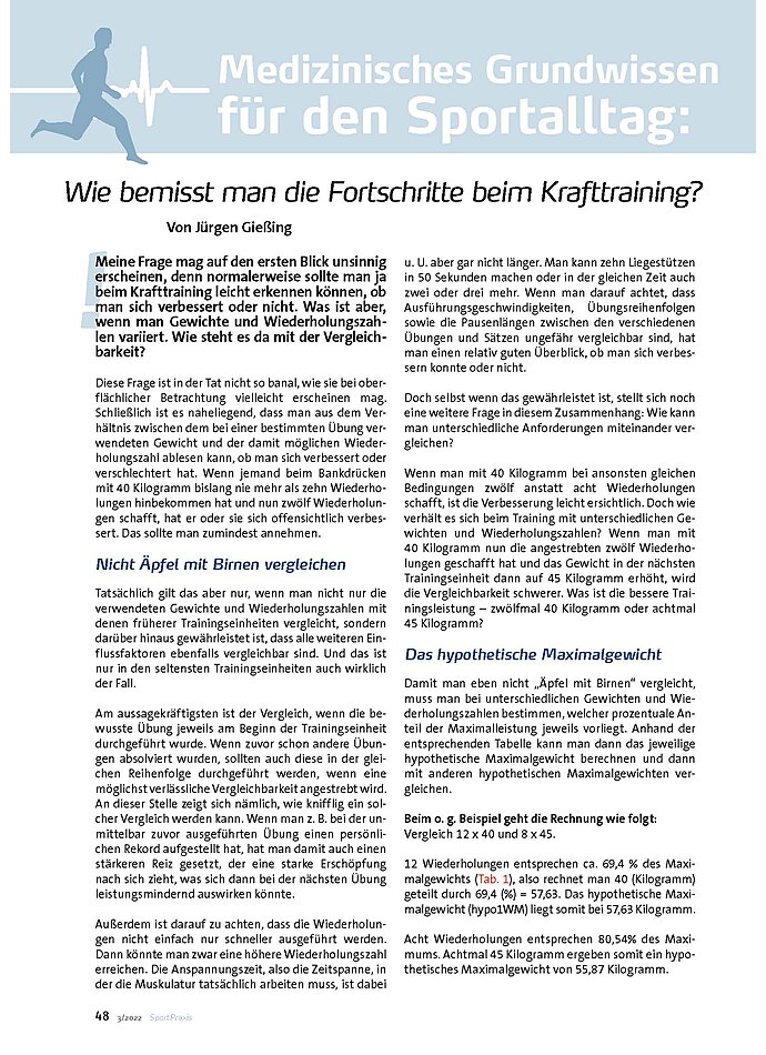 Auf diesem Bild sehen Sie das Produktbild 1 fr MEDIZINISCHES GRUNDWISSEN WIE BEMISST MAN DIE FORT- SCHRITTE BEIM KRAFTTRAINING?
