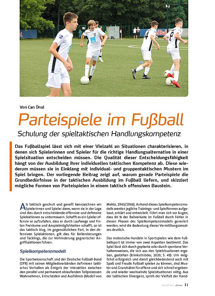 PARTEISPIELE IM FUBALL SCHULUNG DER SPIELTAKTISCHEN HANDLUNGSKOMPETENZ