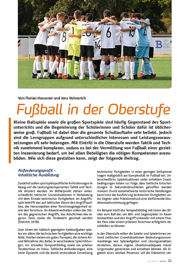 FUBALL IN DER OBERSTUFE