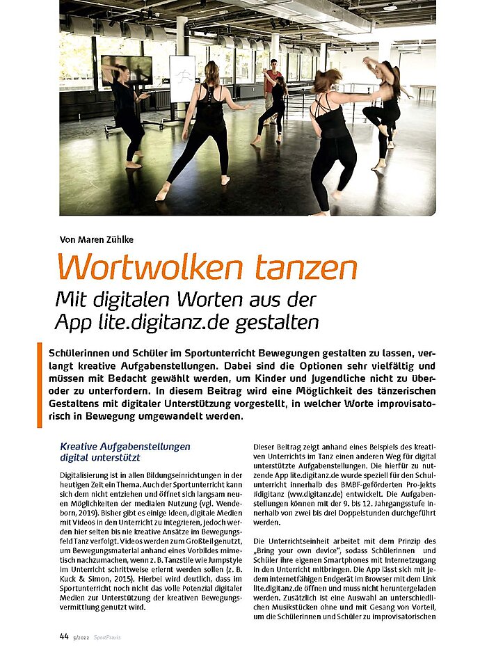 WORTWOLKEN TANZEN MIT DIGIT. WORTEN AUS DER APP LITE.DIGITANZ.DE GESTALTEN