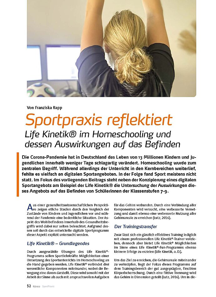 SPORTPRAXIS REFLEKTIERT LIFE KINETIK IM HOMESCOOLING UND DESSEN AUSWIRKUNGEN