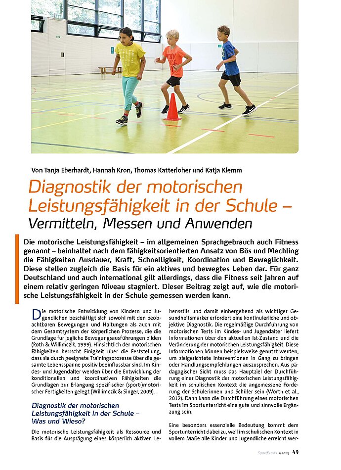 DIAGNOSTIK DER MOTORISCHEN LEISTUNGSFHIGKEIT I.D. SCHULE