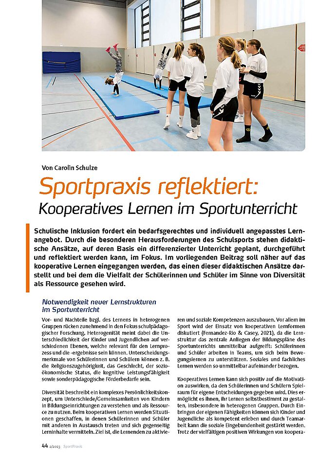 SPORTPRAXIS REFLEKTIERT: KOOPERATIVES LERNEN IM SPORTUNTERRICHT