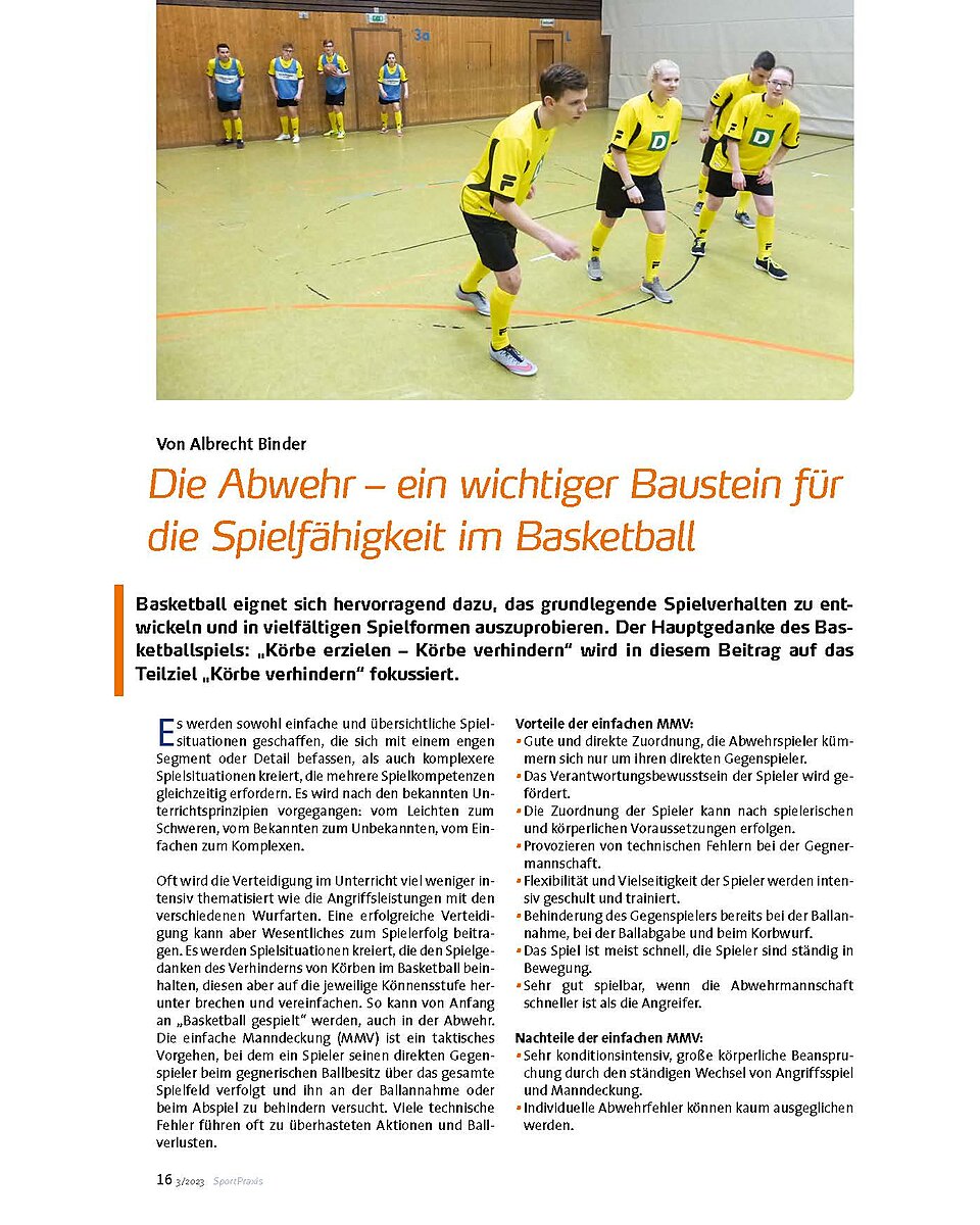 DIE ABWEHR - EIN WICHTIGER BAUSTEIN FR DIE SPIELFHIG- KEIT IM BASKETBALL