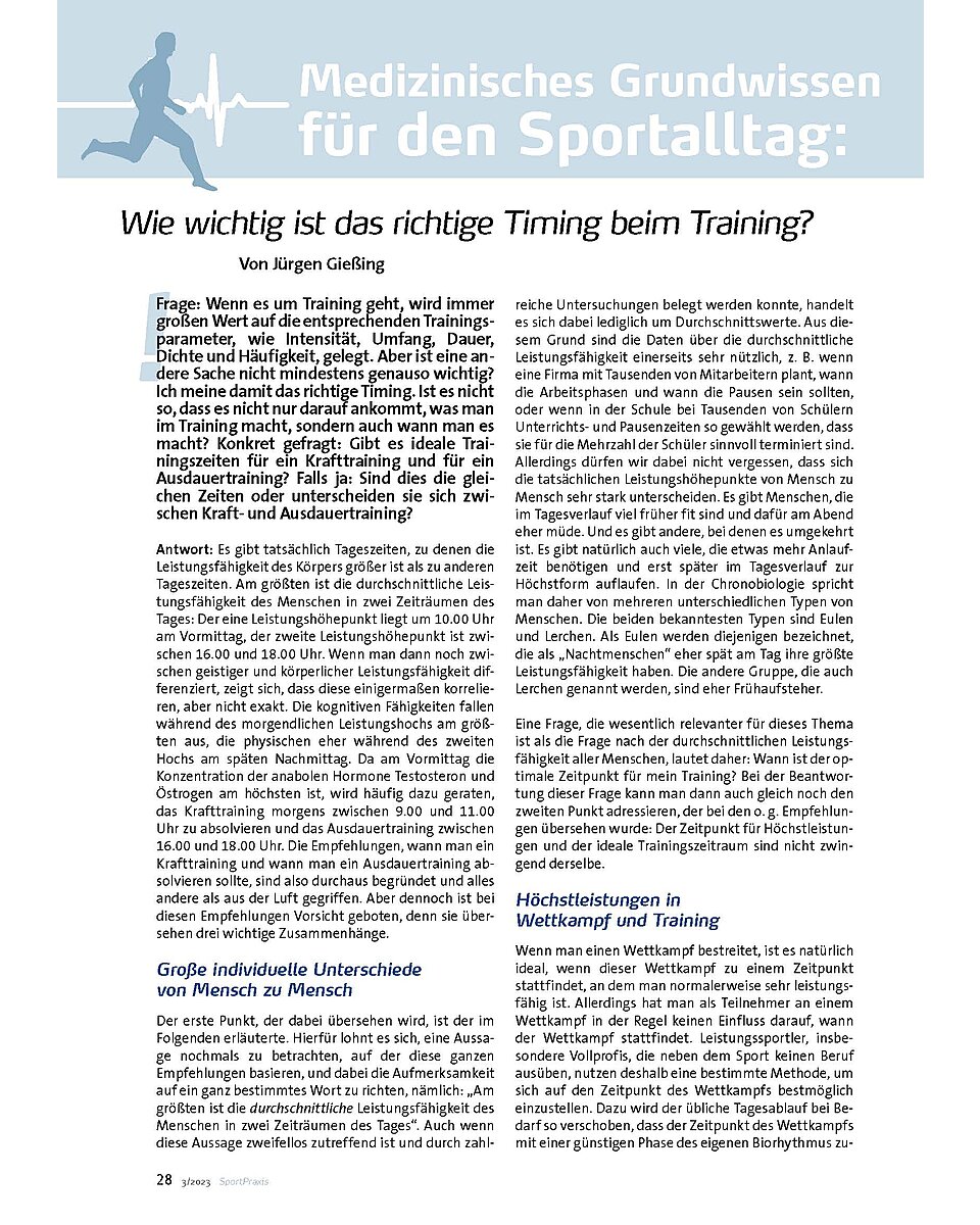Auf diesem Bild sehen Sie das Produktbild 1 fr MEDIZINISCHES GRUNDWISSEN WIE WICHTIG IST DAS RICHTIGE TIMING BEIM TRAINING?