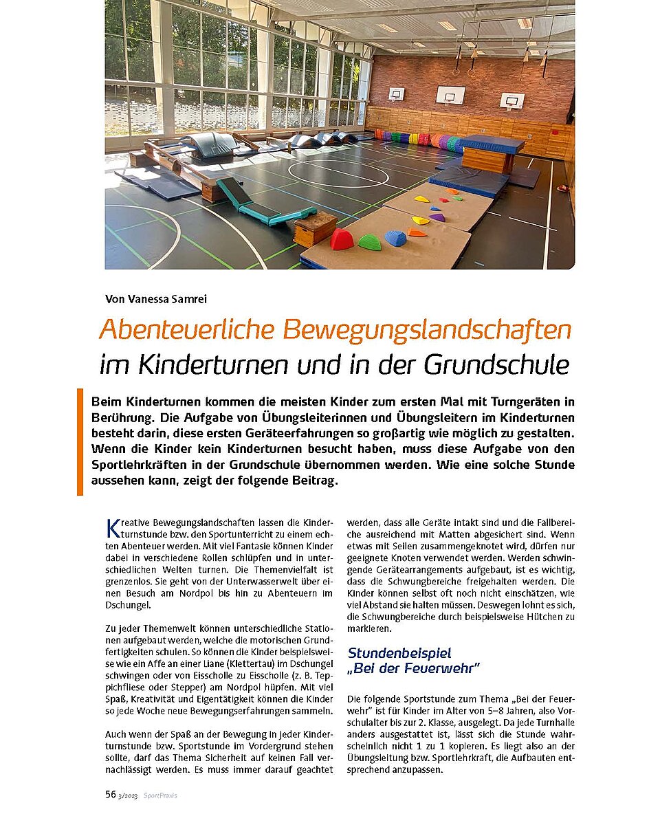 ABENTEUERLICHE BEWEGUNGSLAND- SCHAFTEN IM KINDERTURNEN UND IN DER GRUNDSCHULE