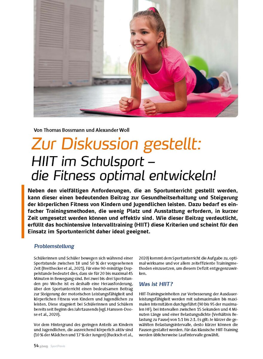 ZUR DISKUSSION GESTELLT: HIIT IM SCHULSPORT - DIE FIT- NESS OPTIMAL ENTWICKELN