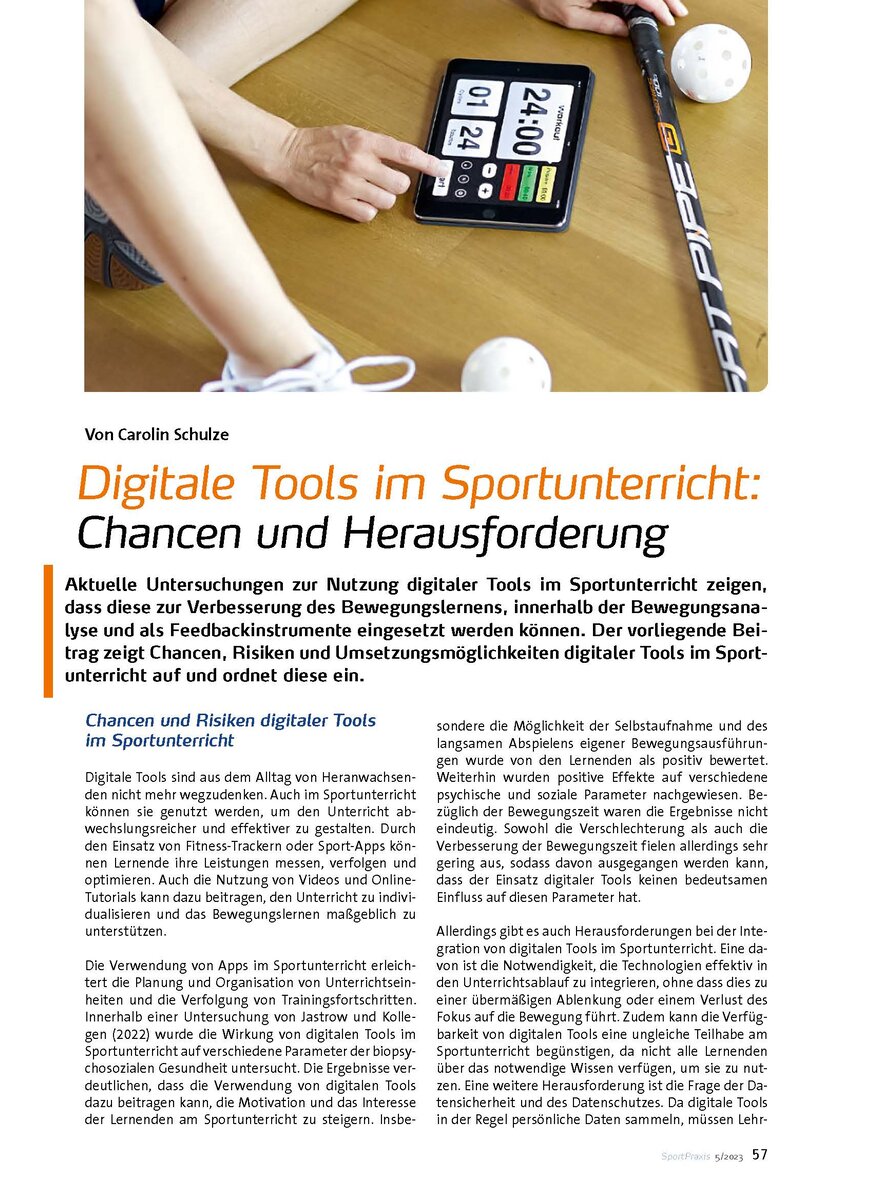 DIGITALE TOOLS IM SPORTUNTER- RICHT: CHANCEN UND HERAUSFORDERUNG