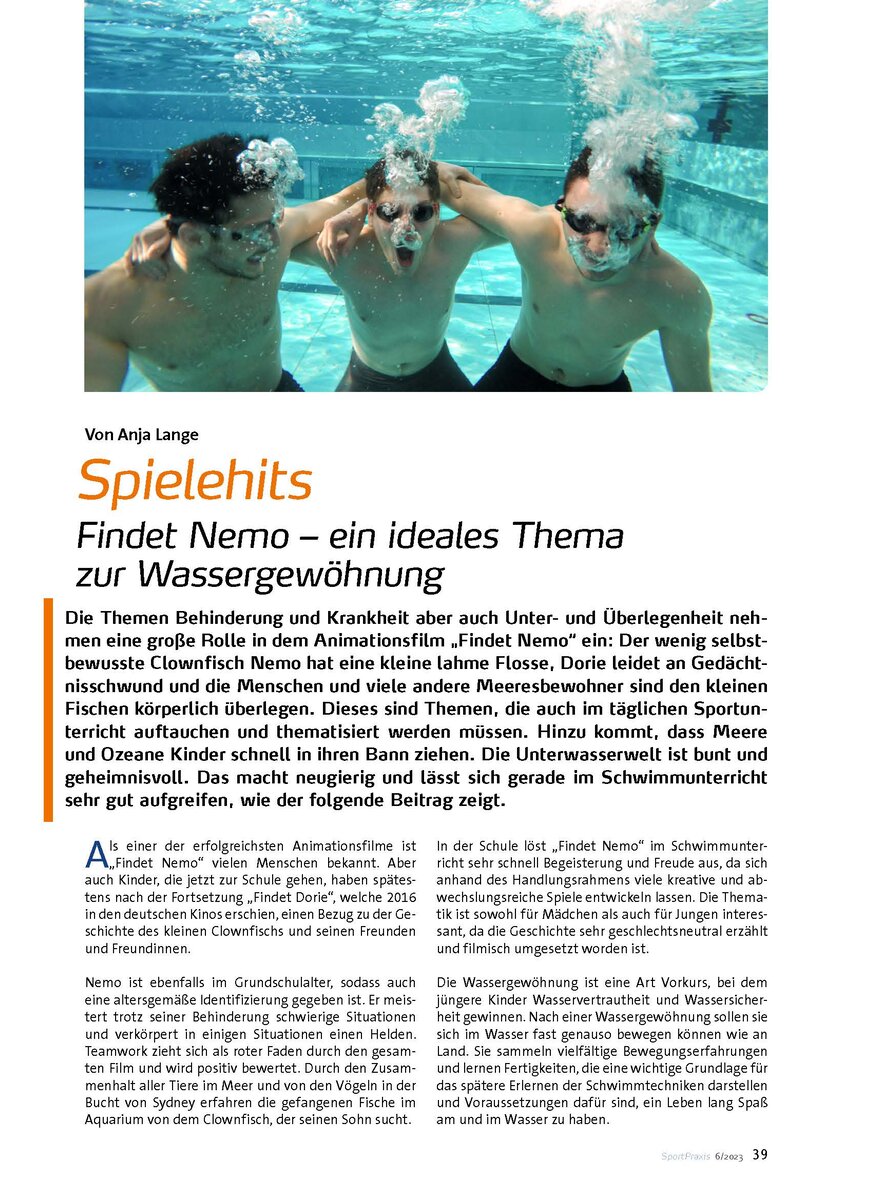 SPIELEHITS FINDET NEMO - EIN IDEALES THEMA ZUR WASSERGEWHNUNG