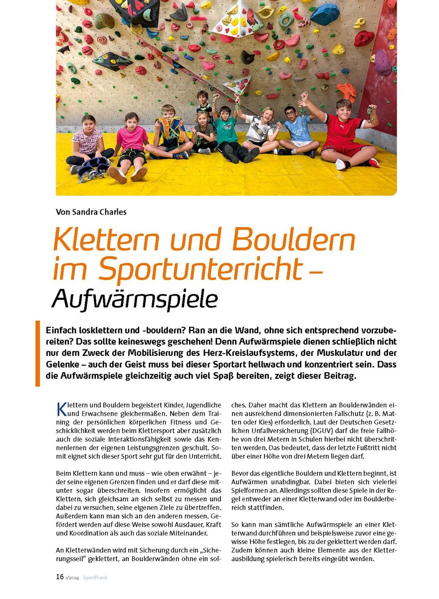 KLETTERN UND BOULDERN IM SPORTUNTERRICHT AUFWRMSPIELE