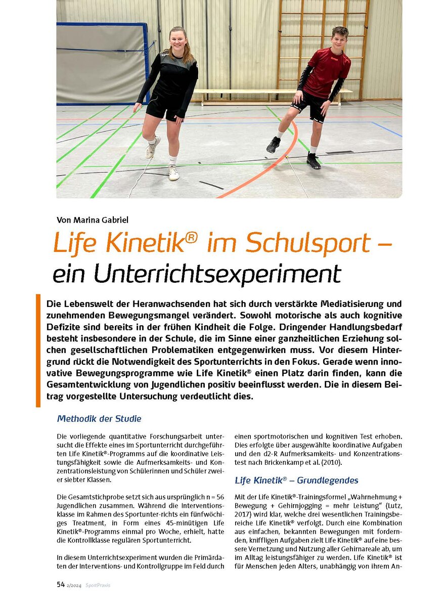 LIFE KINETIK IM SCHULSPORT - EIN UNTERRICHTSEXPERIMENT