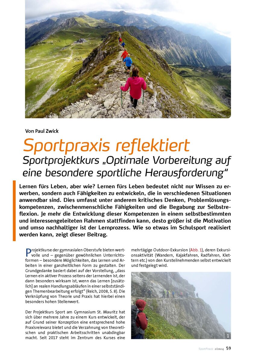 SPORTPRAXIS REFLEKTIERT: SPORTPROJEKTKURS OPT. VORBEREITUNG AUF EINE