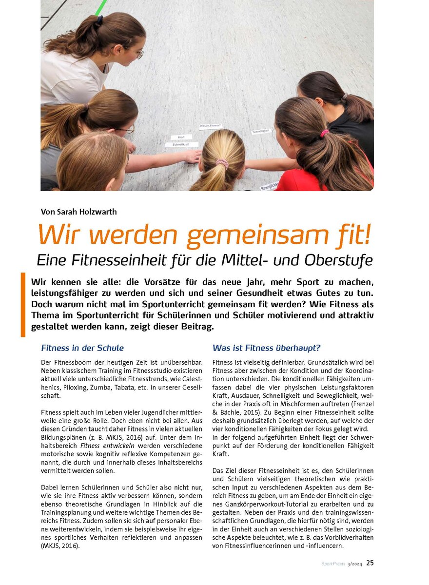 WIR WERDEN GEMEINSAM FIT! EINE FITNESSEINHEIT F. MITTEL- UND OBERSTUFE