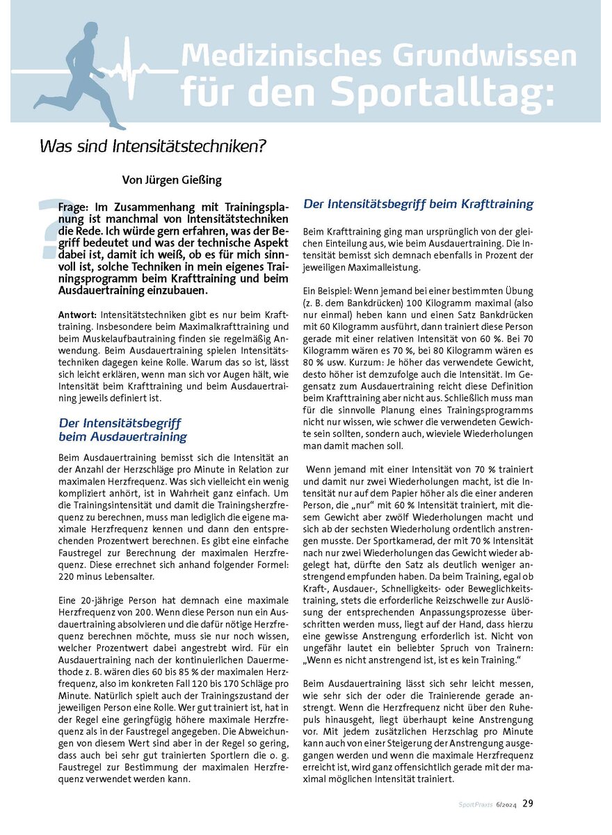 MEDIZINISCHES GRUNDWISSEN FR DEN SPORTALLTAG: WAS SIND INTENSITTSTECHNIKEN