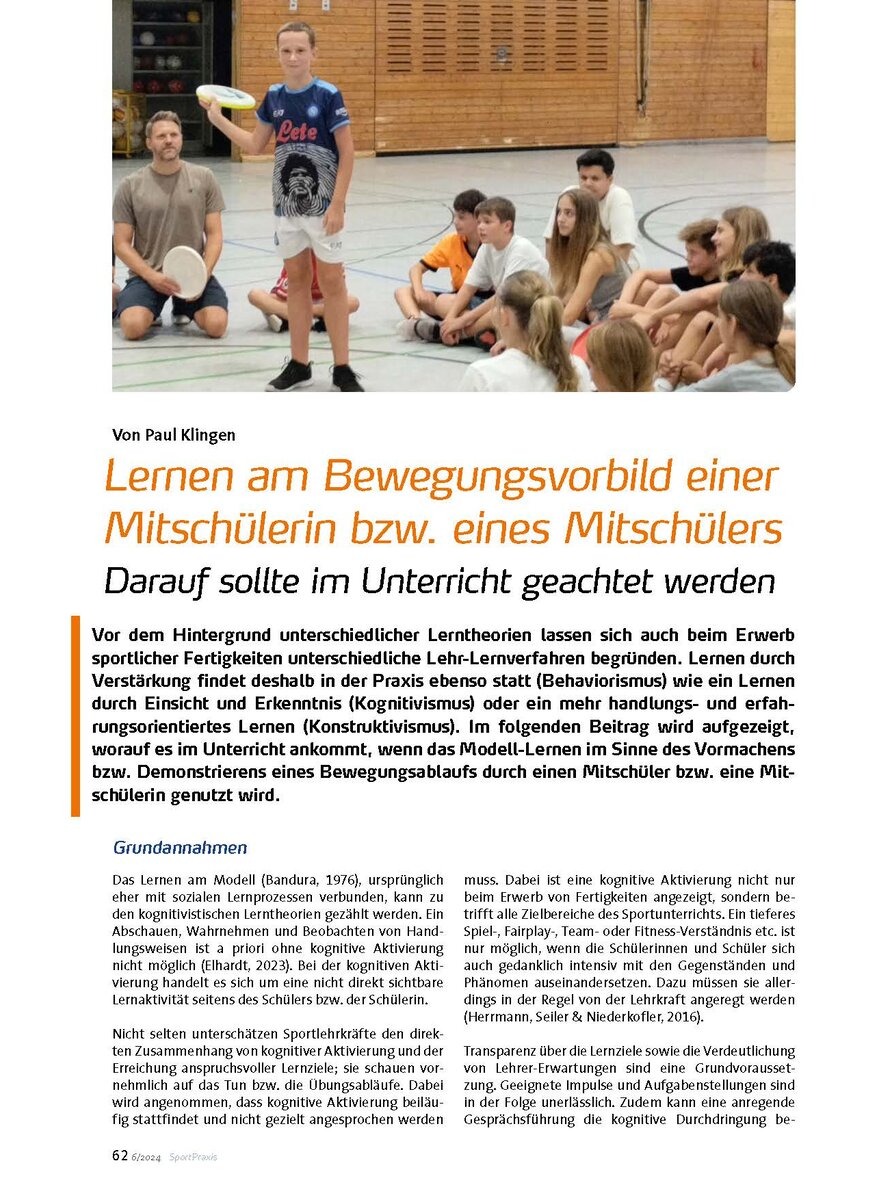 Auf diesem Bild sehen Sie das Produktbild 1 fr LERNEN AM BEWEGUNGSVORBILD EINER MITSCHLERIN BZW. EINES MITSCHLERS