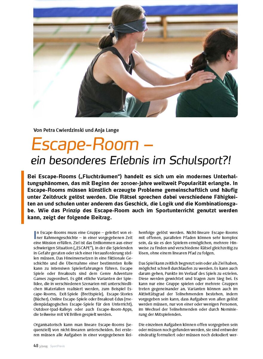 ESCAPE-ROOM - EIN BESONDERES ERLEBNIS IM SCHULSPORT?!