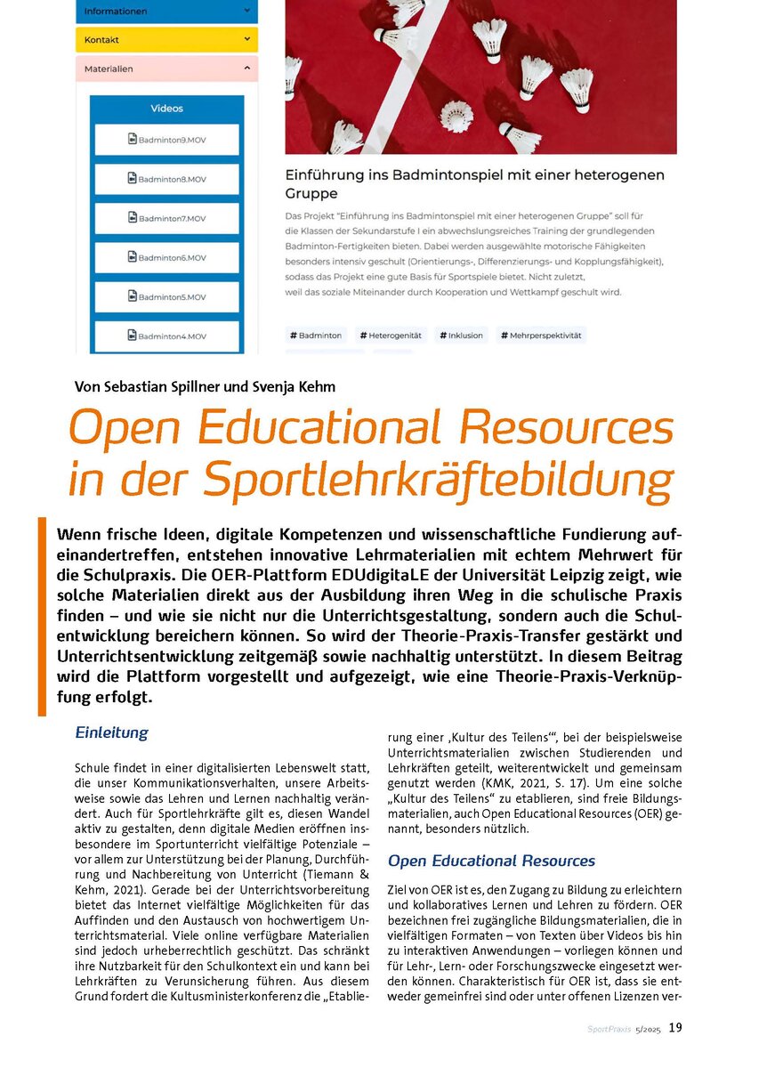 Auf diesem Bild sehen Sie das Produktbild 1 fr OPEN EDUCATIONAL RESOURCES IN DER SPORTLEHRKRFTEBILDUNG