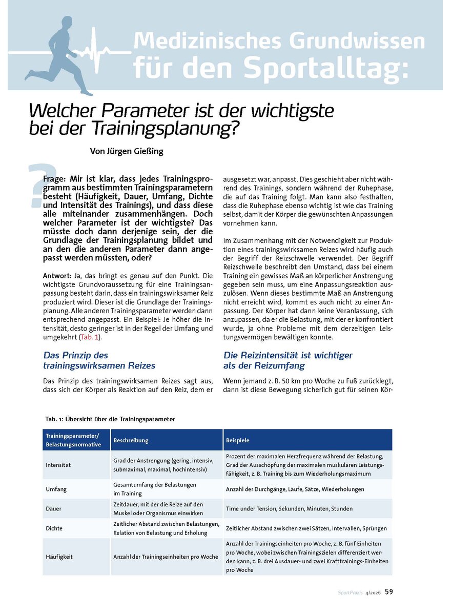 Auf diesem Bild sehen Sie das Produktbild 1 f�r MED. GRUNDWISSEN F.D. SPORT- ALLTAG: WELCHER PARAMETER IST D: WICHTIGSTE B.D. TRAINGSPLAN