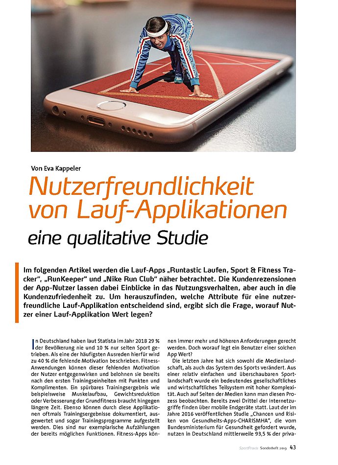 Auf diesem Bild sehen Sie das Produktbild 1 fr NUTZERFREUNDLICHKEIT VON LAUF-APPLIKATIONEN EINE QUALITATIVE STUDIE