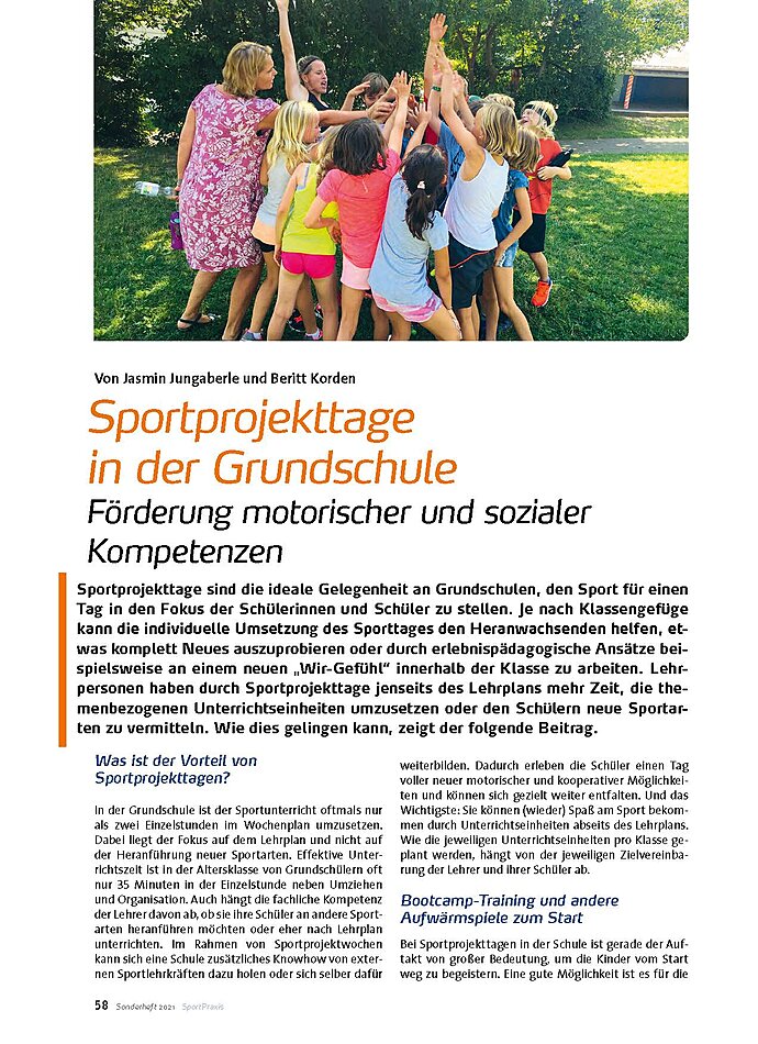 SPORTPROJEKTTAGE IN DER GRUNDSCHULE FRD. MOT. U. SOZ. KOMPETENZEN