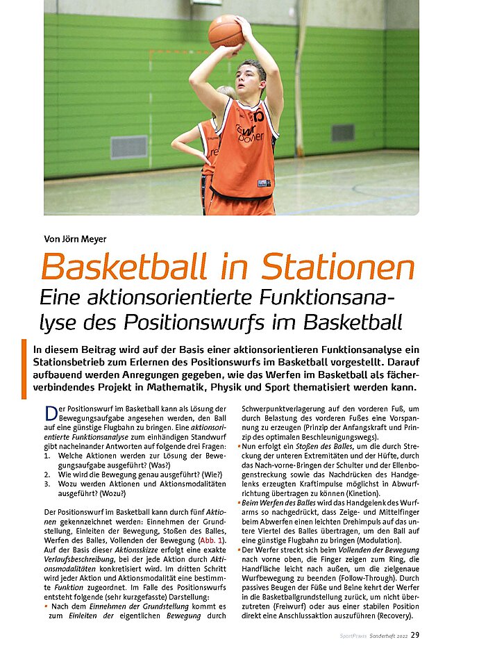 BASKETBALL AN STATIONEN AKTIONSORIEN. FUNKTIONSANALYSE DES POSITIONSWURFS