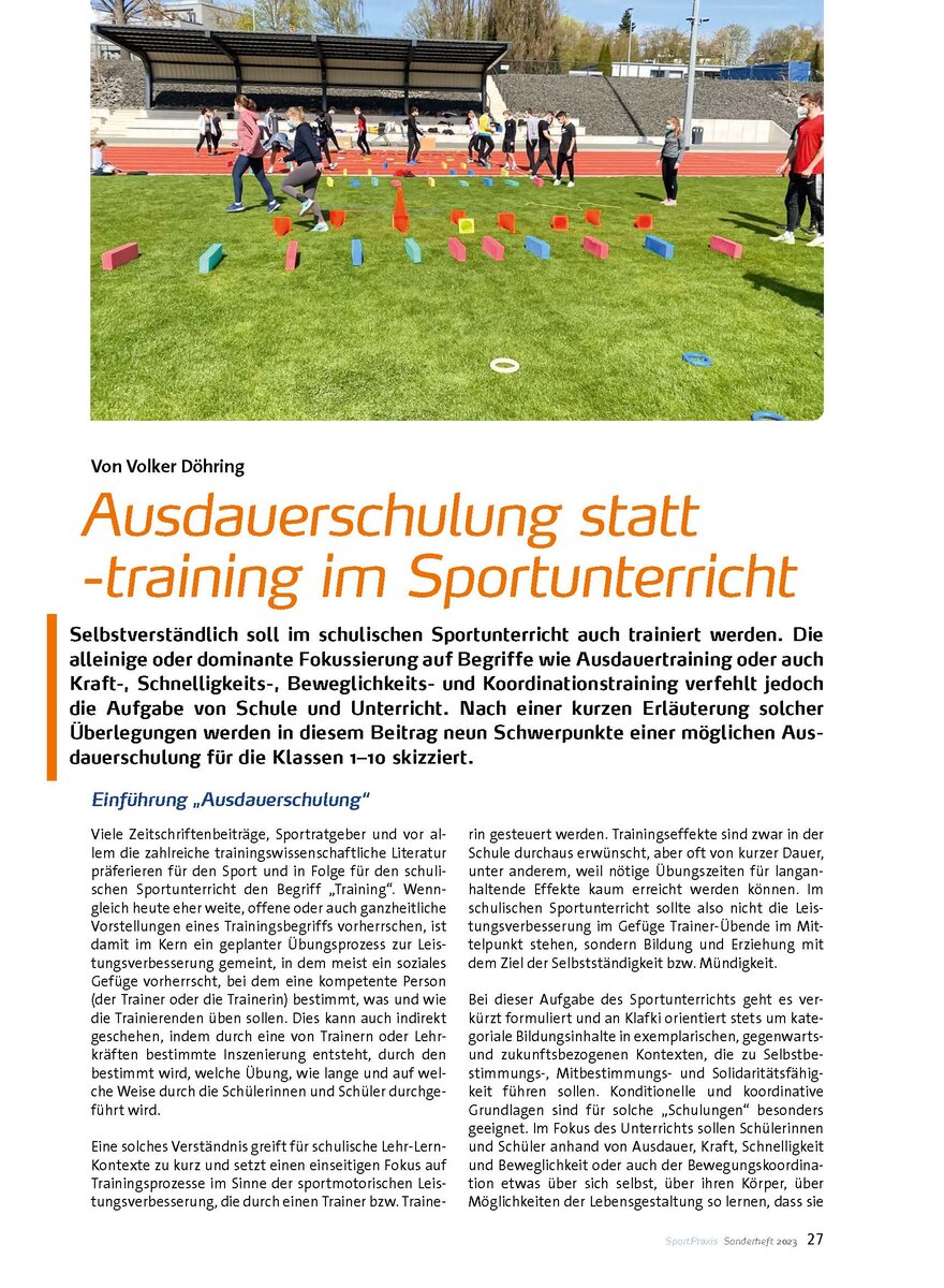 AUSDAUERSCHULUNG STATT -TRAINING IM SPORTUNTERRICHT