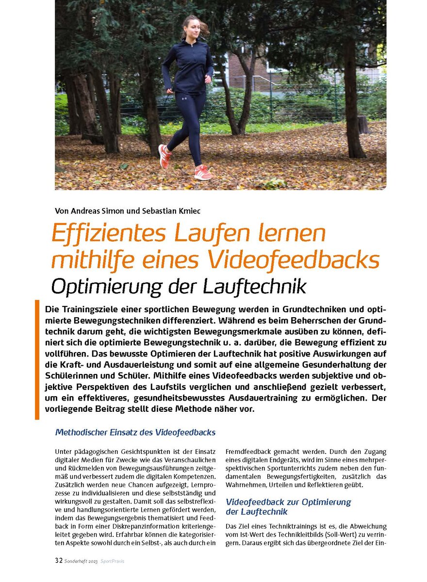 EFFIZIENTES LAUFEN LERNEN MITHILFE EINES VIDEOFEEDBACKS OPTIMIERUNG DER LAUFTECHNIK