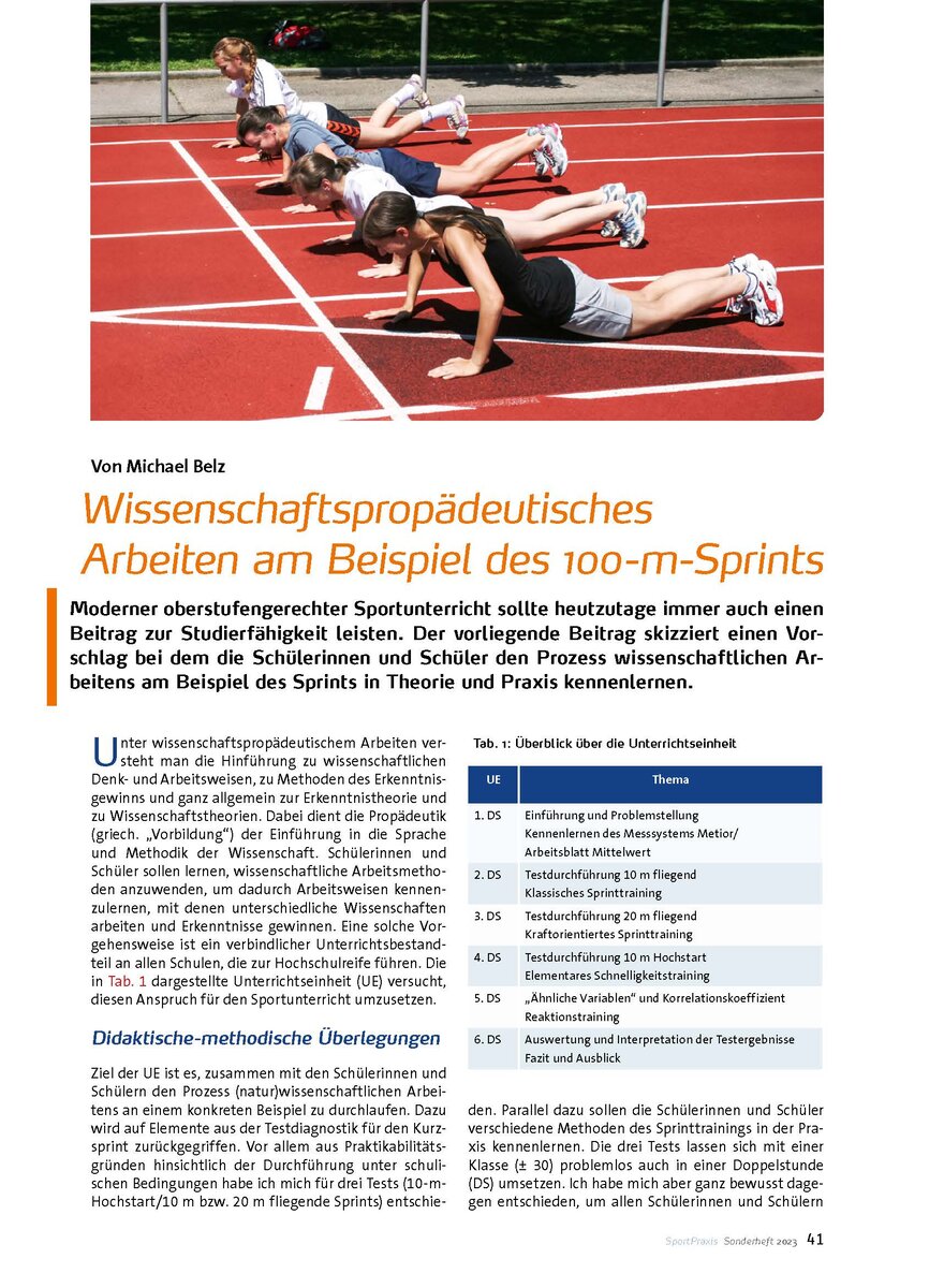 WISSENSCHAFTSPROPDEUTISCHES ARBEITEN AM BEISPIEL DES 100-M-SPRINTS