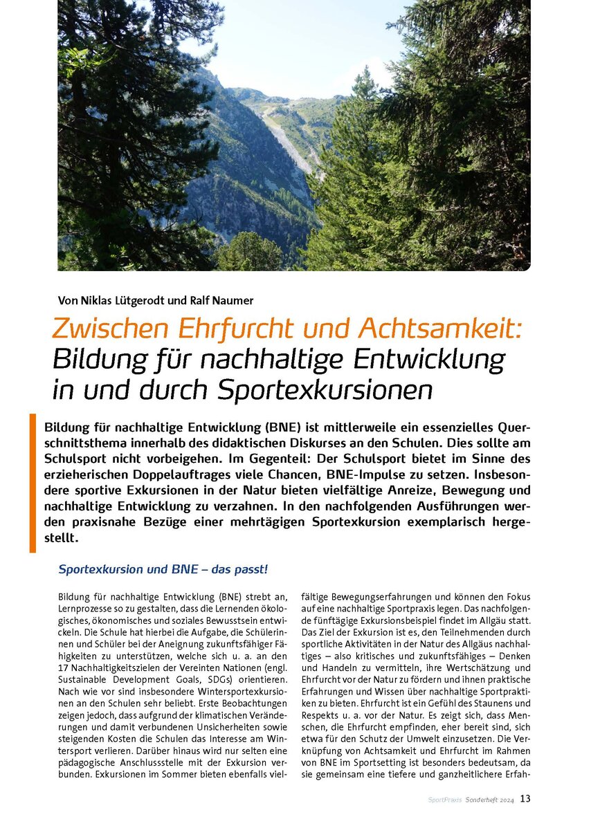 BILDUNG FR NACHHALTIGE ENTWICKLUNG IN UND DURCH SPORTEXKURSIONEN