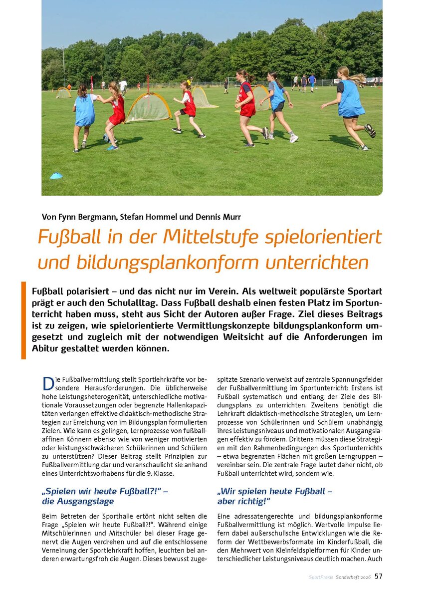 Auf diesem Bild sehen Sie das Produktbild 1 f�r FUSSBALL IN DER MITTELSTUFE SPIELORIENTIERT UND BILDUNGS- PLANKONFORM UNTERRICHTEN