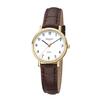 DAMEN-ARMBANDUHR GOLDFARBEN MIT BRAUNEM LEDERBAND