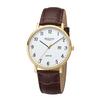 HERREN-ARMBANDUHR GOLDFARBEN MIT DATUMSANZEIGE UND BRAUNEM LEDERBAND